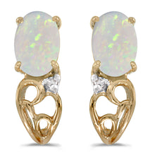  14k Yellow Gold Oval Opal And Diamond Earrings