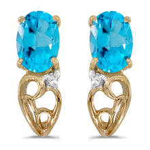  14k Yellow Gold Oval Blue Topaz And Diamond Earrings