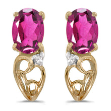  14k Yellow Gold Oval Pink Topaz And Diamond Earrings