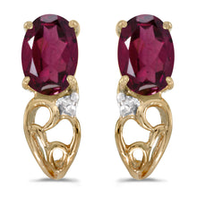  14k Yellow Gold Oval Rhodolite Garnet And Diamond Earrings