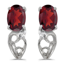  14k White Gold Oval Garnet And Diamond Earrings