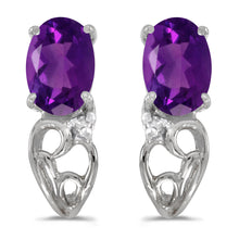  14k White Gold Oval Amethyst And Diamond Earrings