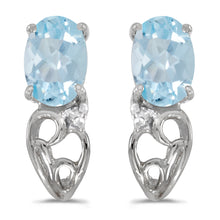  14k White Gold Oval Aquamarine And Diamond Earrings