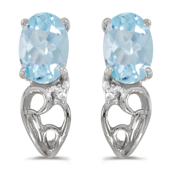 14k White Gold Oval Aquamarine And Diamond Earrings