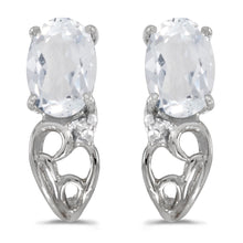  14k White Gold Oval White Topaz And Diamond Earrings