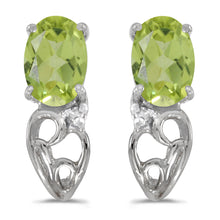  14k White Gold Oval Peridot And Diamond Earrings