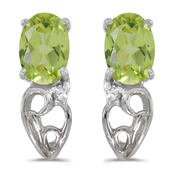 14k White Gold Oval Peridot And Diamond Earrings