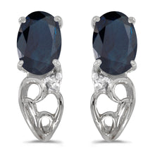  14k White Gold Oval Sapphire And Diamond Earrings