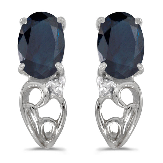 14k White Gold Oval Sapphire And Diamond Earrings