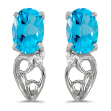  14k White Gold Oval Blue Topaz And Diamond Earrings