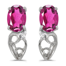  14k White Gold Oval Pink Topaz And Diamond Earrings