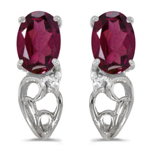  14k White Gold Oval Rhodolite Garnet And Diamond Earrings