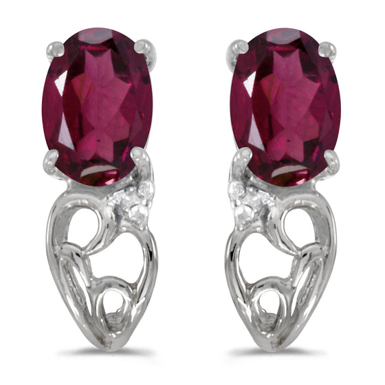 14k White Gold Oval Rhodolite Garnet And Diamond Earrings