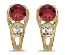  14k Yellow Gold Round Garnet And Diamond Earrings