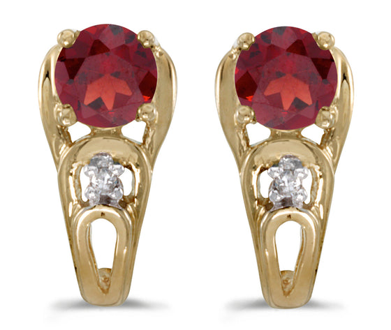 14k Yellow Gold Round Garnet And Diamond Earrings