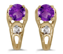  14k Yellow Gold Round Amethyst And Diamond Earrings