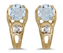  14k Yellow Gold Round Aquamarine And Diamond Earrings