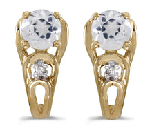  14k Yellow Gold Round White Topaz And Diamond Earrings