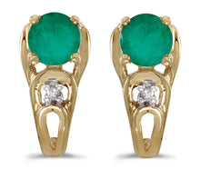  14k Yellow Gold Round Emerald And Diamond Earrings