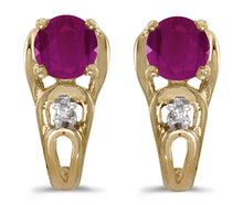  14k Yellow Gold Round Ruby And Diamond Earrings