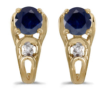  14k Yellow Gold Round Sapphire And Diamond Earrings