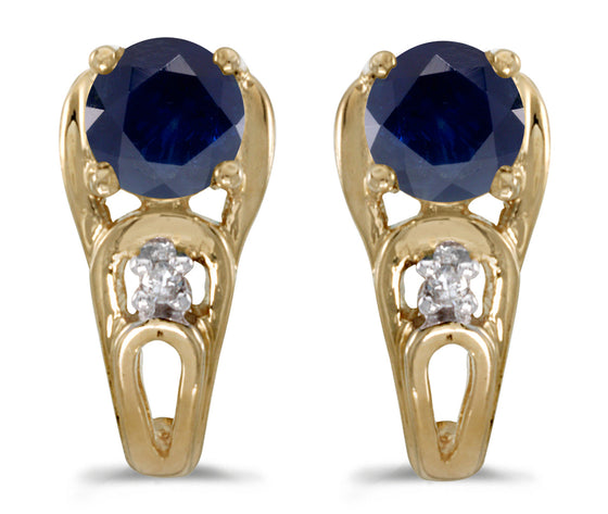14k Yellow Gold Round Sapphire And Diamond Earrings
