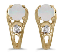  14k Yellow Gold Round Opal And Diamond Earrings