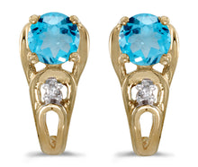  14k Yellow Gold Round Blue Topaz And Diamond Earrings