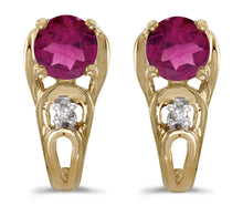  14k Yellow Gold Round Rhodolite Garnet And Diamond Earrings