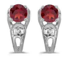  14k White Gold Round Garnet And Diamond Earrings
