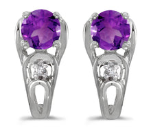  14k White Gold Round Amethyst And Diamond Earrings