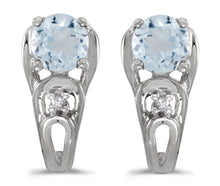  14k White Gold Round Aquamarine And Diamond Earrings