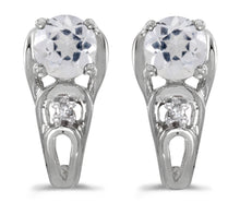  14k White Gold Round White Topaz And Diamond Earrings