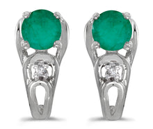  14k White Gold Round Emerald And Diamond Earrings