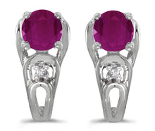  14k White Gold Round Ruby And Diamond Earrings