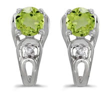  14k White Gold Round Peridot And Diamond Earrings