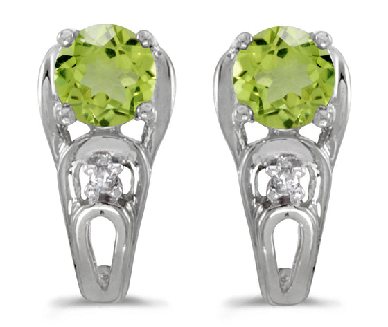 14k White Gold Round Peridot And Diamond Earrings