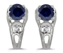  14k White Gold Round Sapphire And Diamond Earrings