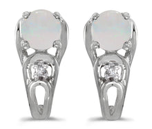  14k White Gold Round Opal And Diamond Earrings