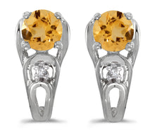  14k White Gold Round Citrine And Diamond Earrings