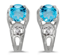  14k White Gold Round Blue Topaz And Diamond Earrings