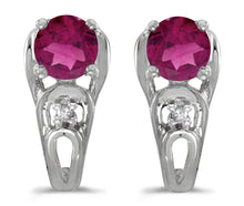  14k White Gold Round Rhodolite Garnet And Diamond Earrings