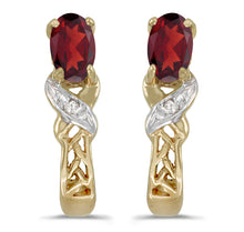  14k Yellow Gold Oval Garnet And Diamond Earrings