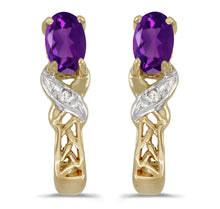  14k Yellow Gold Oval Amethyst And Diamond Earrings