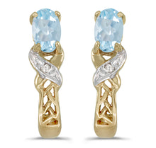  14k Yellow Gold Oval Aquamarine And Diamond Earrings