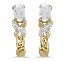  14k Yellow Gold Oval White Topaz And Diamond Earrings