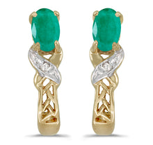  14k Yellow Gold Oval Emerald And Diamond Earrings