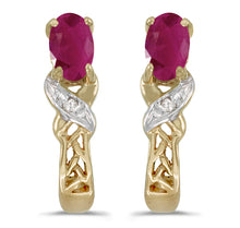  14k Yellow Gold Oval Ruby And Diamond Earrings