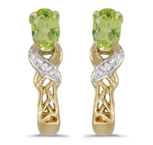  14k Yellow Gold Oval Peridot And Diamond Earrings