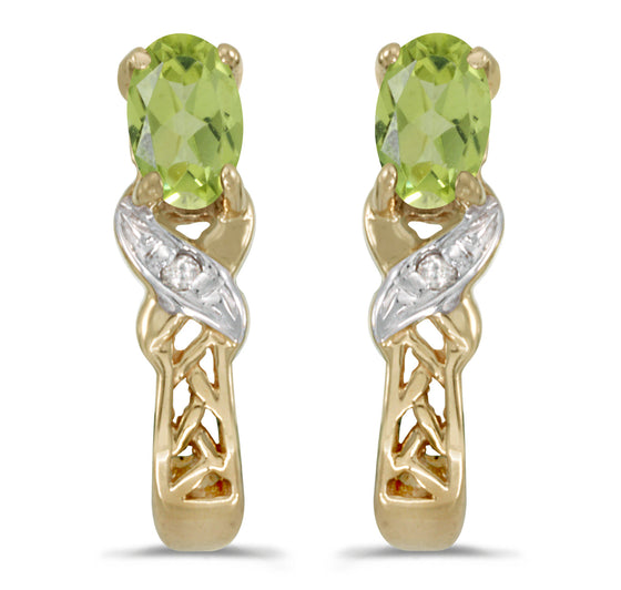 14k Yellow Gold Oval Peridot And Diamond Earrings